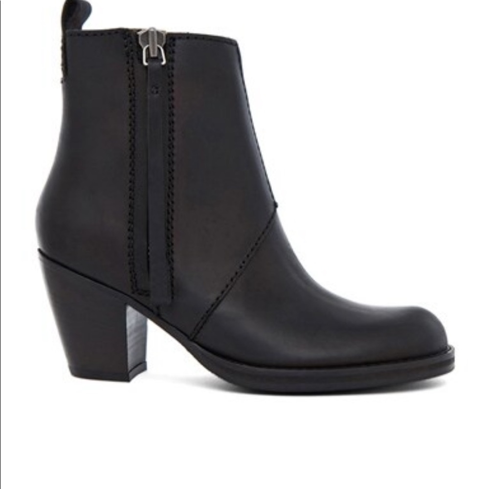 Acne Black Leather Heeled Ankle Boots
